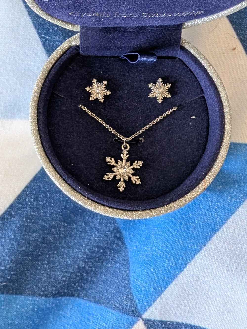 Silver Snowflake Pendant Necklace and Stud Earrings Set